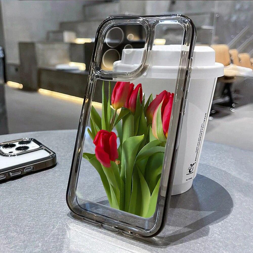 Tulpenblumen-Telefonhülle für iPhone 11 Hülle für iPhone 14 Pro Max 13 12 Pro Max XR XS Max X 7 8 14 Plus SE Stoßfeste transparente Abdeckung