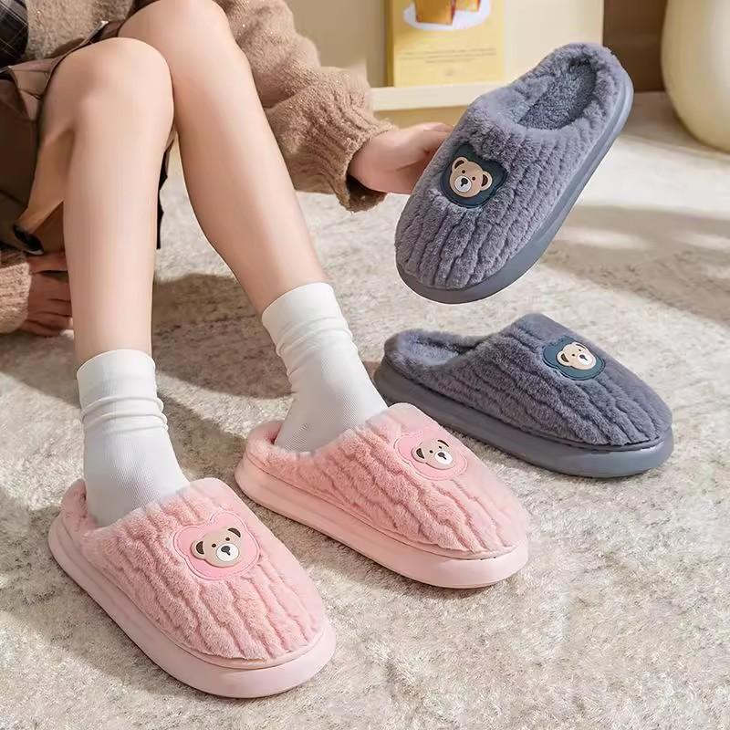 Cotton slippers winter new non-slip thick-soled fluffy slippers thermal shoes indoor home slippers