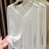 Women's Sheer V-Neck Blouse Embroidered Floral Long Sleeve See-Through Casual Summer Top
