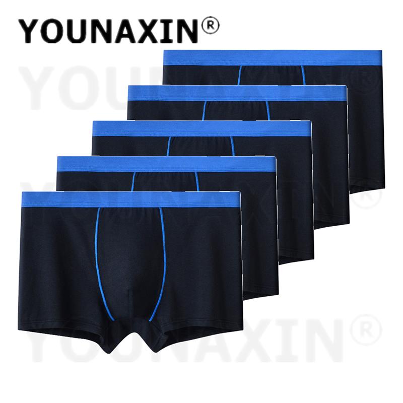 5 Pcs Men's Cotton Boxer Briefs Breathable Soft Knickers Solid Color Daily Casual Panties Big Size L XL XXL 3XL 4XL 5XL 6XL