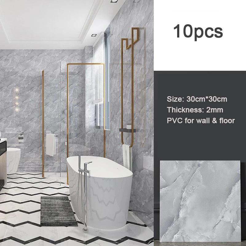 10pcs Wall Stickers Self Adhesive Waterproof Marble Floor Sticker Bathroom Living Room Wall Paper Renovation Decals Ground Decor