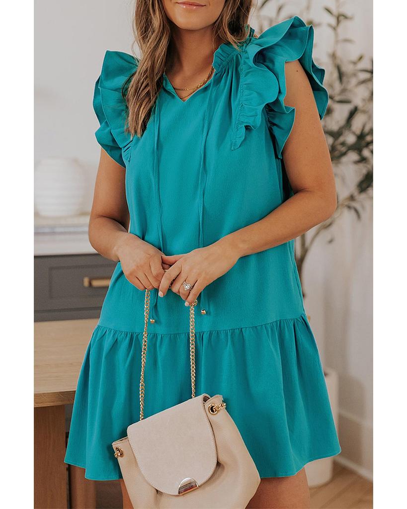 Azura Exchange Tiered Ruffled Sleeves Mini Dress with Pockets