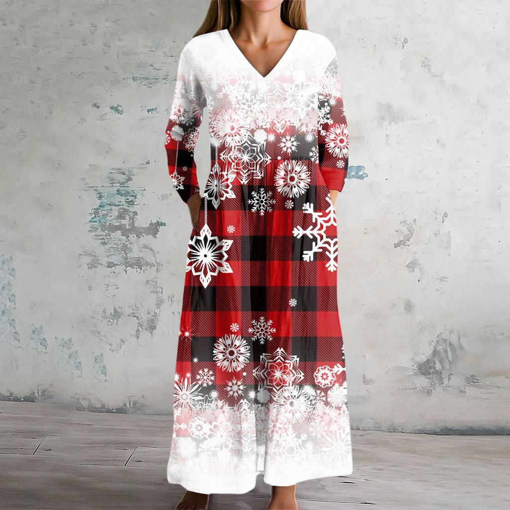 Dame Mote Kjole Vår V-hals Langermet Kjole