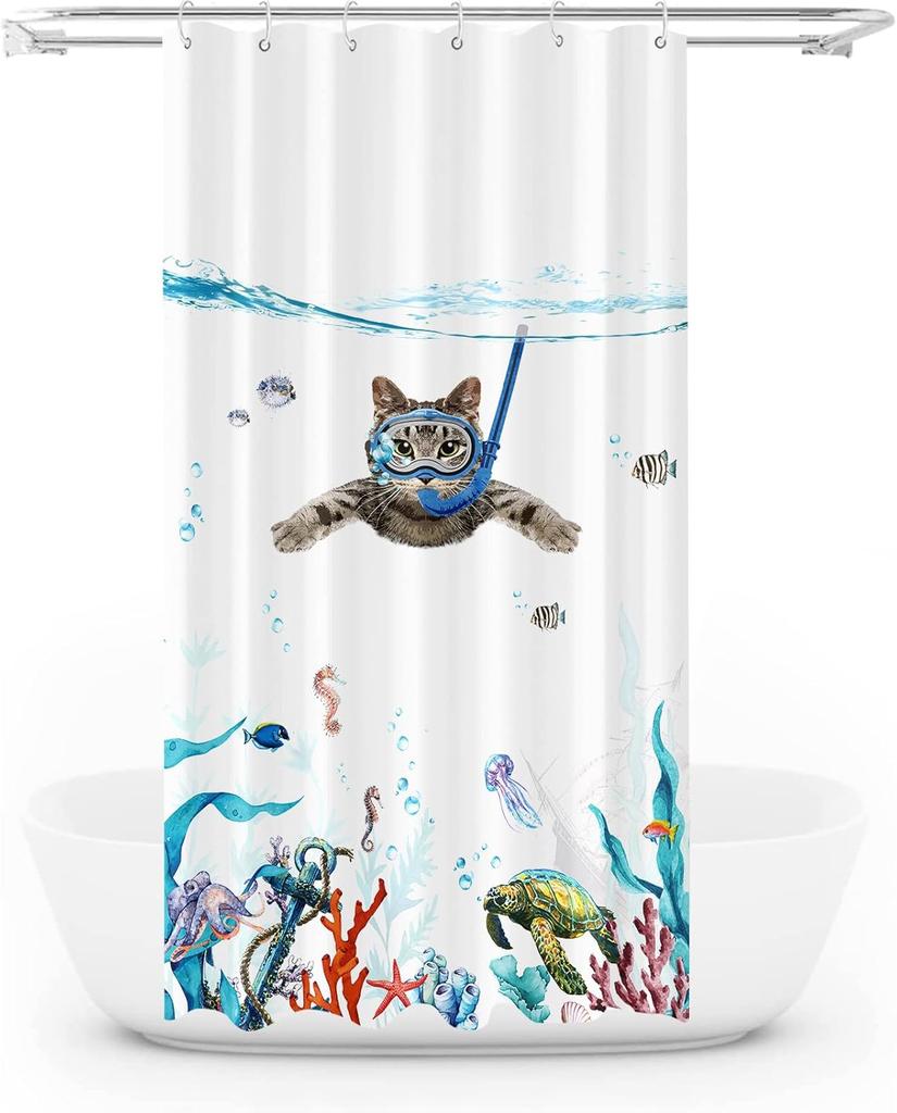 Galactic Cat Astronaut Waterproof Shower Curtain - Space Adventure with Dinosaur Ride for a Fun and Quirky Bathroom Decor