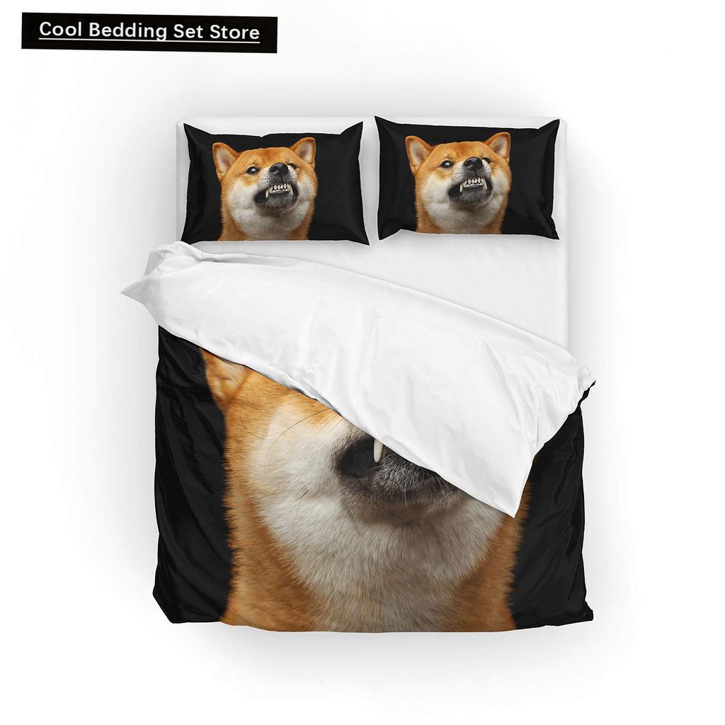 Yellow Shiba Inu King Queen Bedding Set Lovely Puppy Duvet Cover Family Pet Animal Quilt Cover 2/3pcs Polyester Comforter Cover