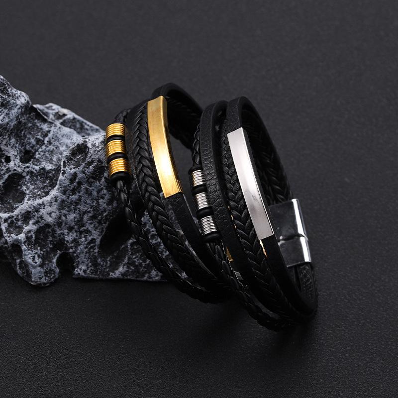 Stainless Steel Bracelet, Men's Leather Chain, Magnetic Attachment, Retro Style Men's Bracelet