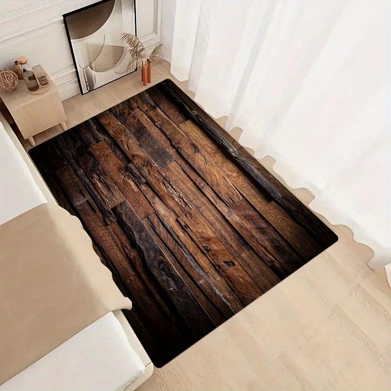 Rustic Beige Brown Wood Grain Living Room Mat Thickened Non Slip Durable Entrance Doormat Porch Home Decor Floor Rug 1PC