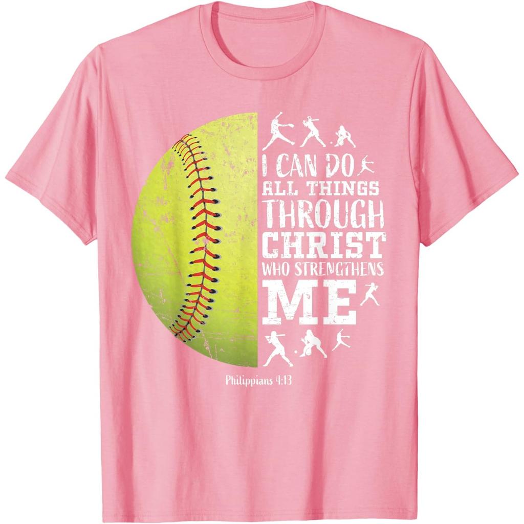 Softball I Can Do All Things Through Christ Graphic Tshirt Men Christian Faith Tee
