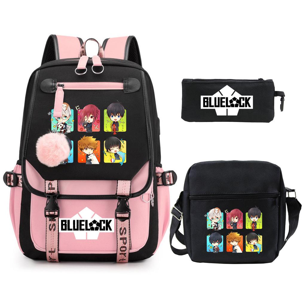 Trend Campus Primary And Secondary School Students Schoolbag Blue Prison Periphery Animation Backpack Pencil Bag