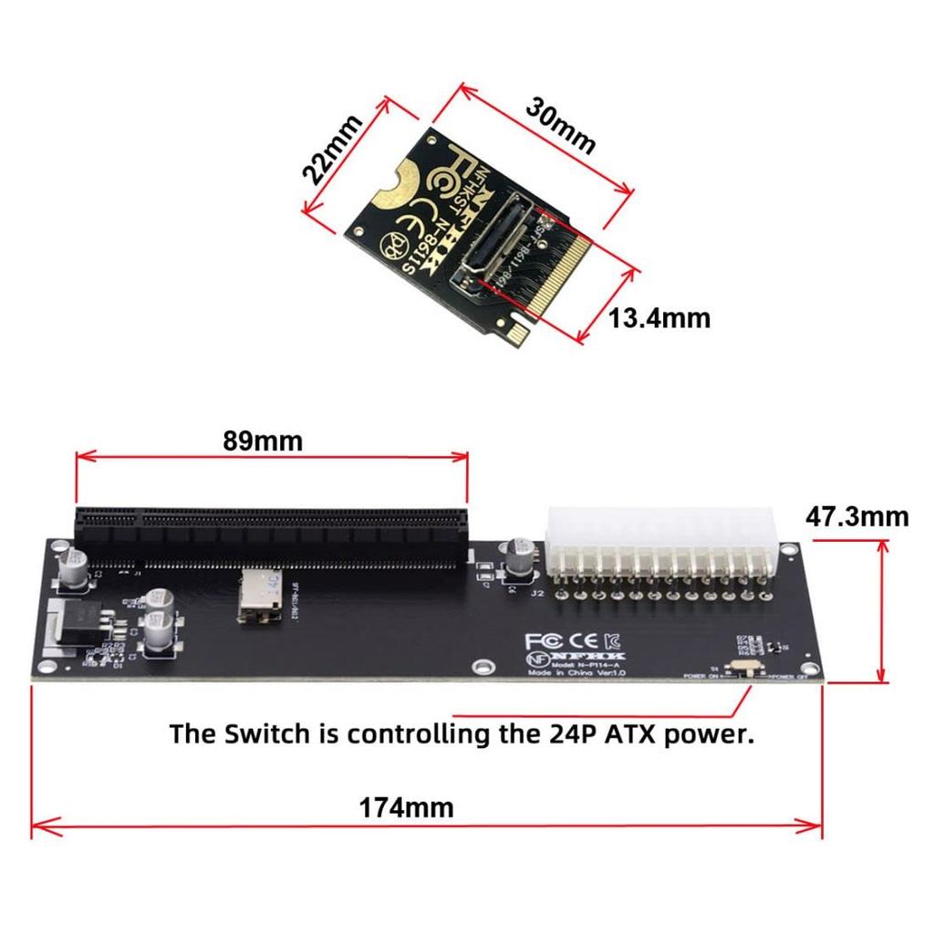 Chenyang Oculink to Host Adapter for Win Max2 External Graphics Cards SSDs SFF-8612 - PCI-E 3.0/4.0 M.2 M-Key SFF-8611 eGPU/GPD &