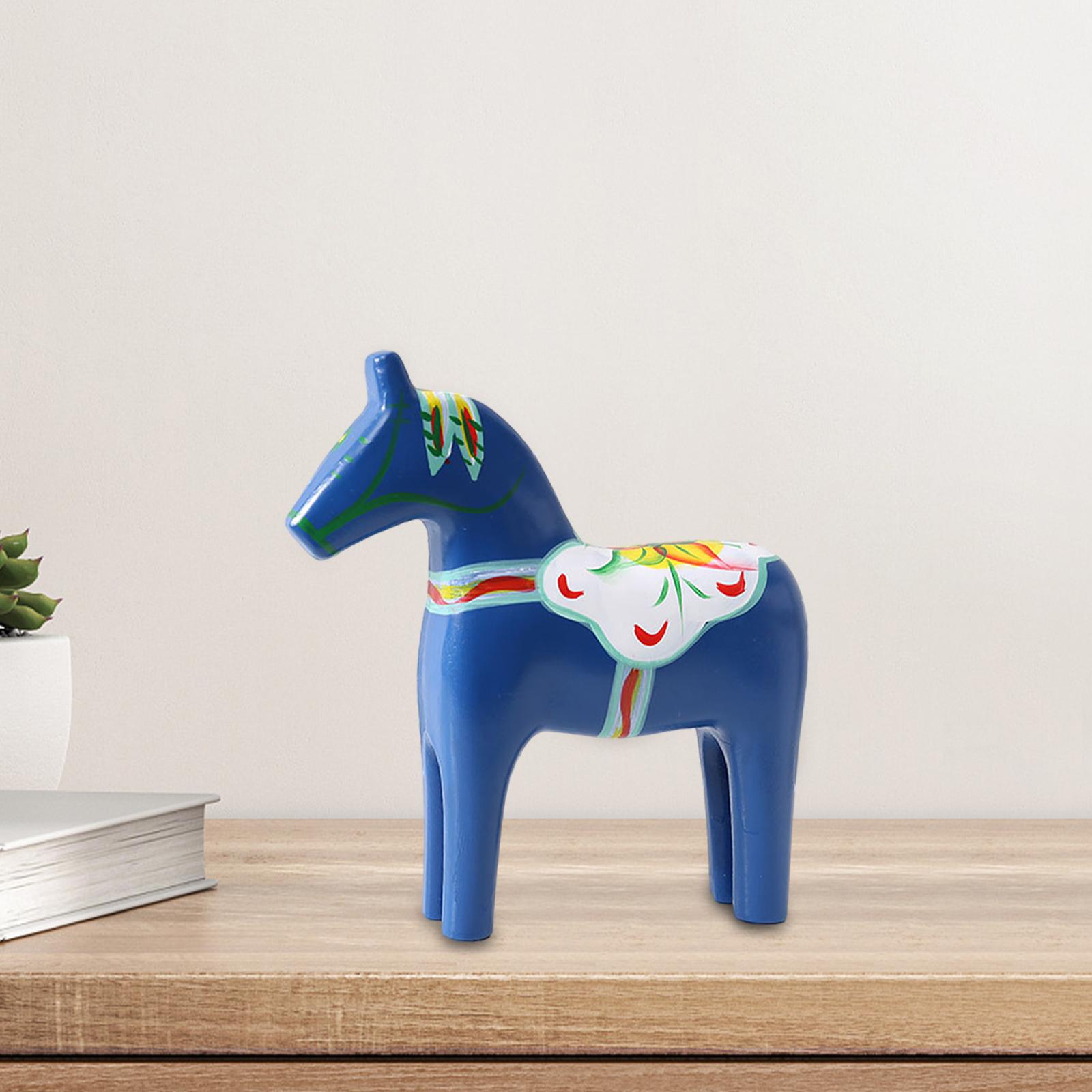 

Hand Painted Swedish Dala Horse Desktop Ornament Solid Wood Craft Sculpture for Farmhouse House Decoration Aesthetic