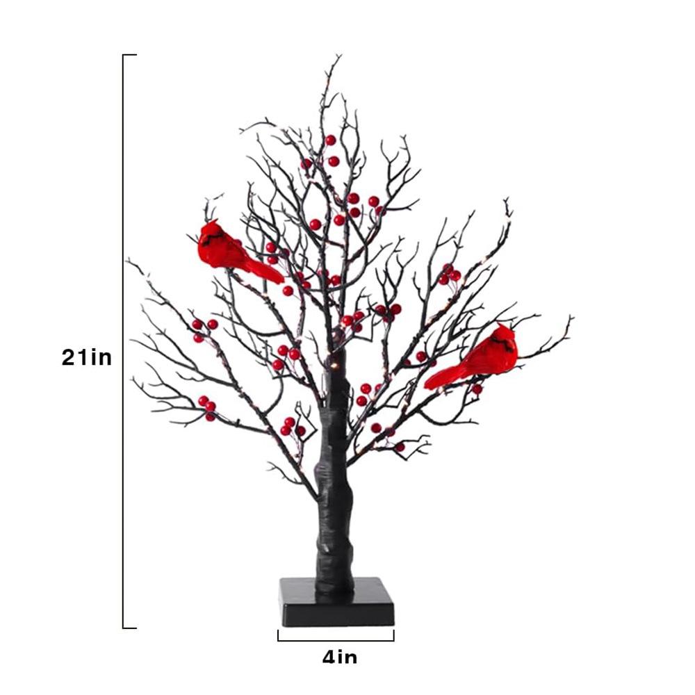 Christmas LED String Lights with Red Berries and Birds - Festive Tabletop Ornaments and Tree Decor