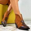Female Autumn Winter Lace PU Leather Cowboy Ankle Boots Snake Print Western Cowgirl Boot Women Wedge High Heel Booties