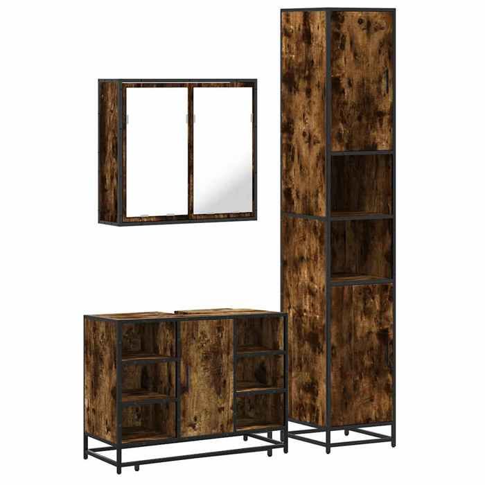 VidaXL Ensemble de meubles de salle de bain 3 pcs Chêne fumé, armoire de rangement, armoire de bain, meuble de toilette 3301122