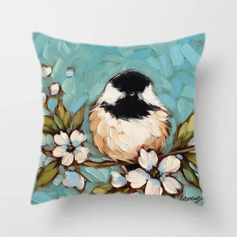 Lovely Bird Cushion Cover Flower Pattern Pillow Covers Decorative for Sofa Car Bed Living Room Decor Polyester Linen Accessories