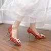 Women's 2025 New Pointed-toed Thin-heeled Chinese-style Xiuhe Dress, Wedding Shoes, Single Shoes, Bridal Toast, Red Crown High Heels