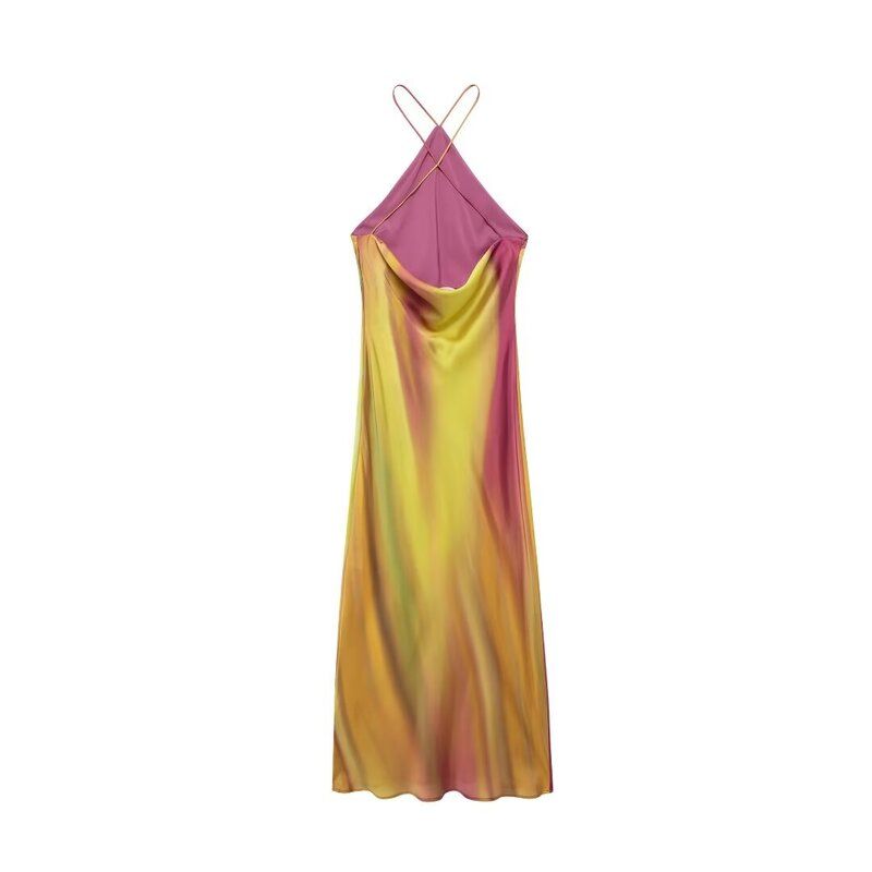 Fashion Style 2024 Autumn New Women's Clothing Stylish Print Sleeveless Halter Long Dress 8505157