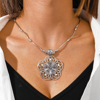 Bohemian Folk Necklace Cut-out Flower Pendant Necklace