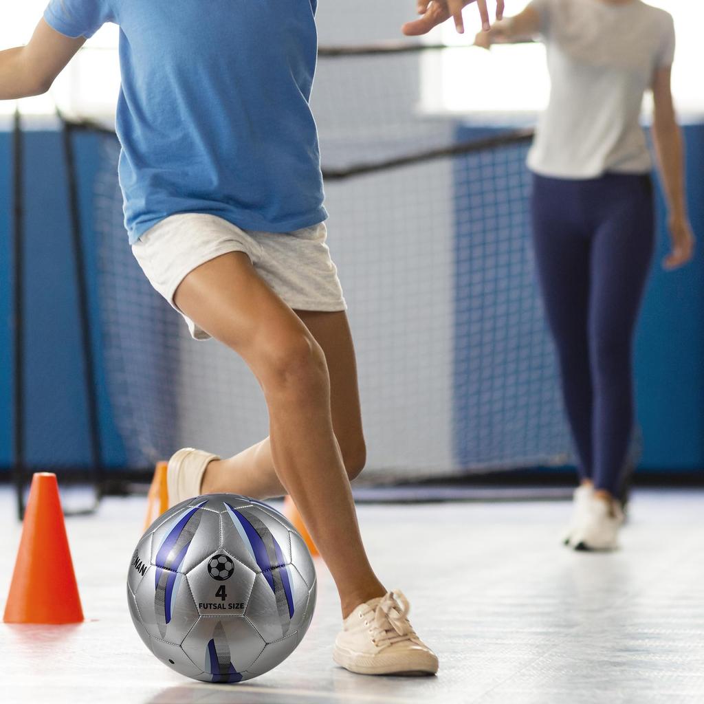 JPHNAN Futsal Size Soccer Indoor Practice Soccer Skin Made of Durable TPU Suitable for Indoor Games and Suitable for All Ages Ball, 4, Low-Rebound