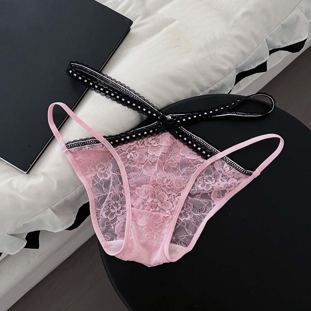 Bowknot Underwear for Women Hollow Lace Underpants Breathable Mesh Flower Lace Panties  Hotel