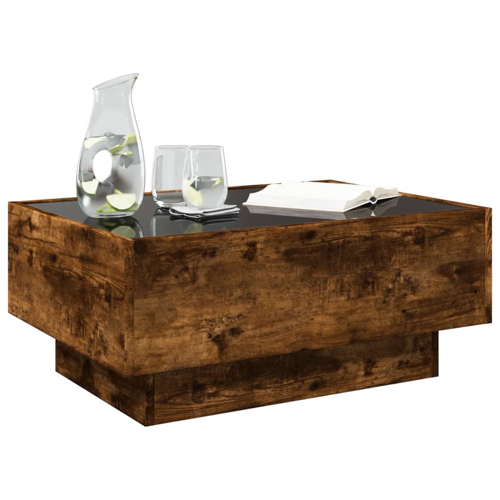 LED Coffee Table Smoked Oak 70 x 50 x 30 cm Particleboard