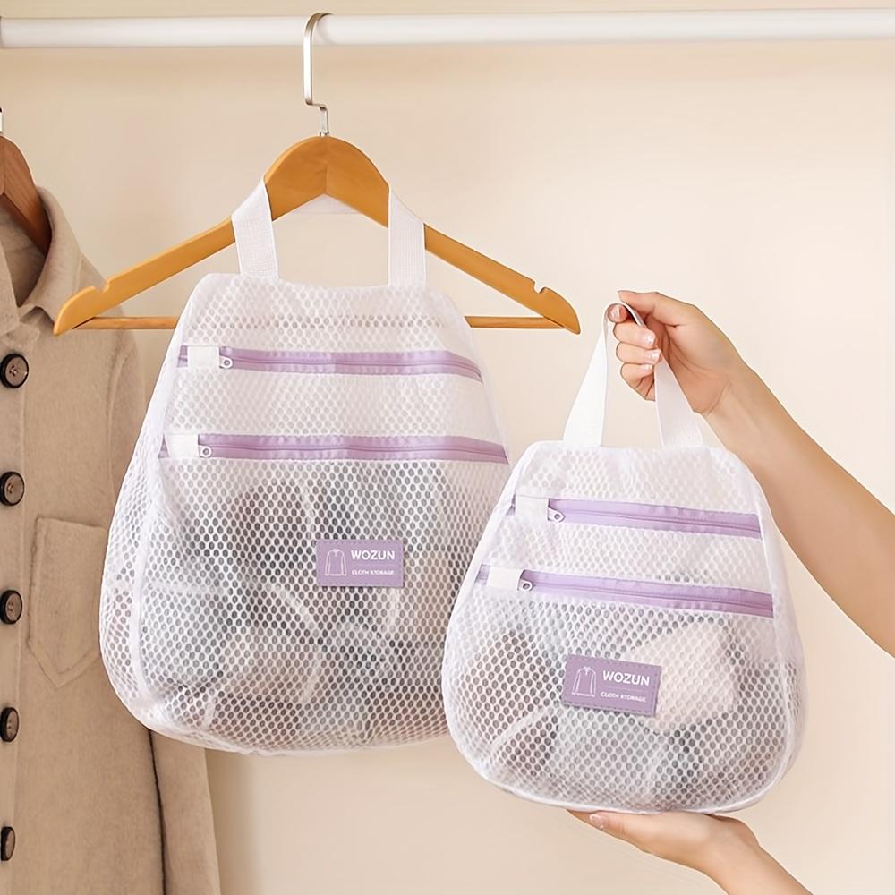 1pc Double Layer Multipurpose Polyester Laundry Bag, Oval Shaped Woven Storage Net with Zipper Closure, Reinforced Handle, Breathable Mesh for Socks