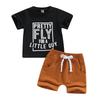 Boy Summer Clothes Set Short Sleeve Round Neck Letter Print T-shirt + Solid Color Drawstring Shorts Boys Outfits