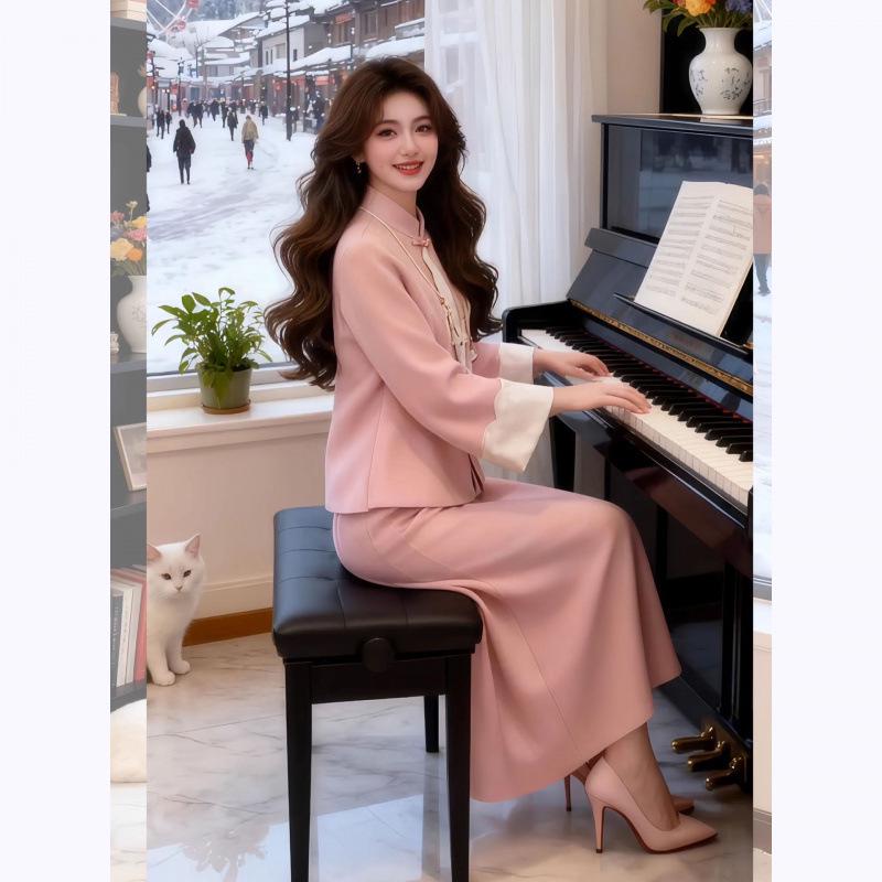 2025 Chic National Style Jacket & Skirt Set - Trendy Autumn/Winter Casual Two-Piece Outfit