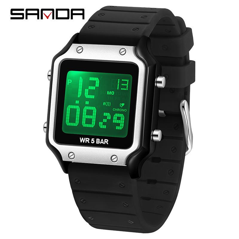 SANDA Electronic Watch Multifunctional Waterproof Sports Electronic Watch Fashion Trend Silicone Band Electronic Watch
