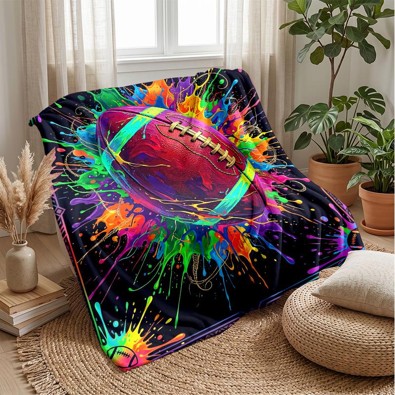 Colorful Football Artwork Blanket Personalized Name Flannel Blanket Soft Cozy Plush Throw for Sofa Bed Lightweight Home Decor