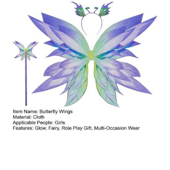 LED Glowing Butterfly Wings Fairy Costume Set for Girls Light-up Tulle Skirt Wand Headband Cosplay Party Favor Christmas Outfit