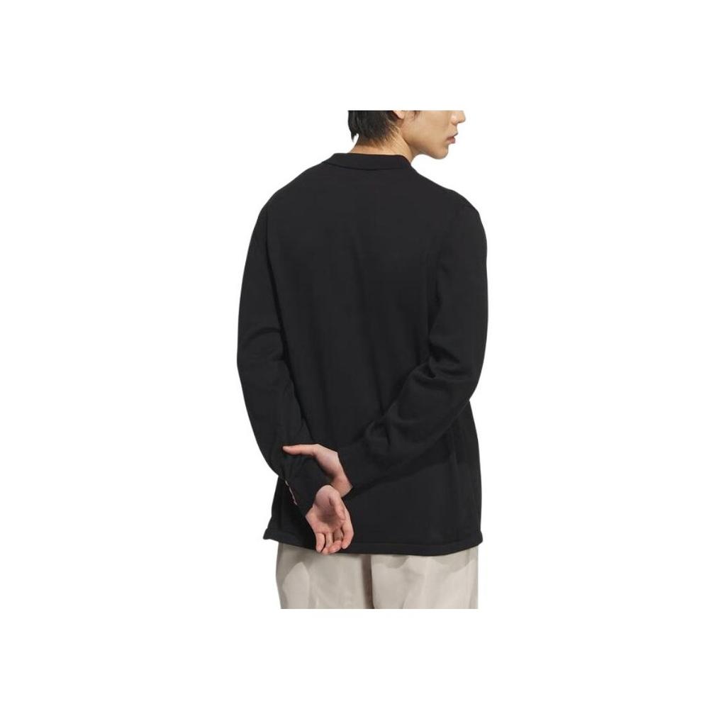 Adidas Originals Serie Classica Tinta Unita Stile College Vintage Comoda Polo a Maniche Lunghe Uomo top Nero JD5805