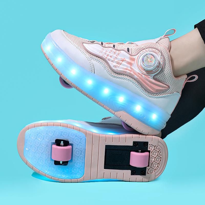 31-40 Children's Two Wheeled Sports Boots Roller Skating Can Be Hidden As Flat Sports Shoes Glowing Sports Shoes Can Be Charged