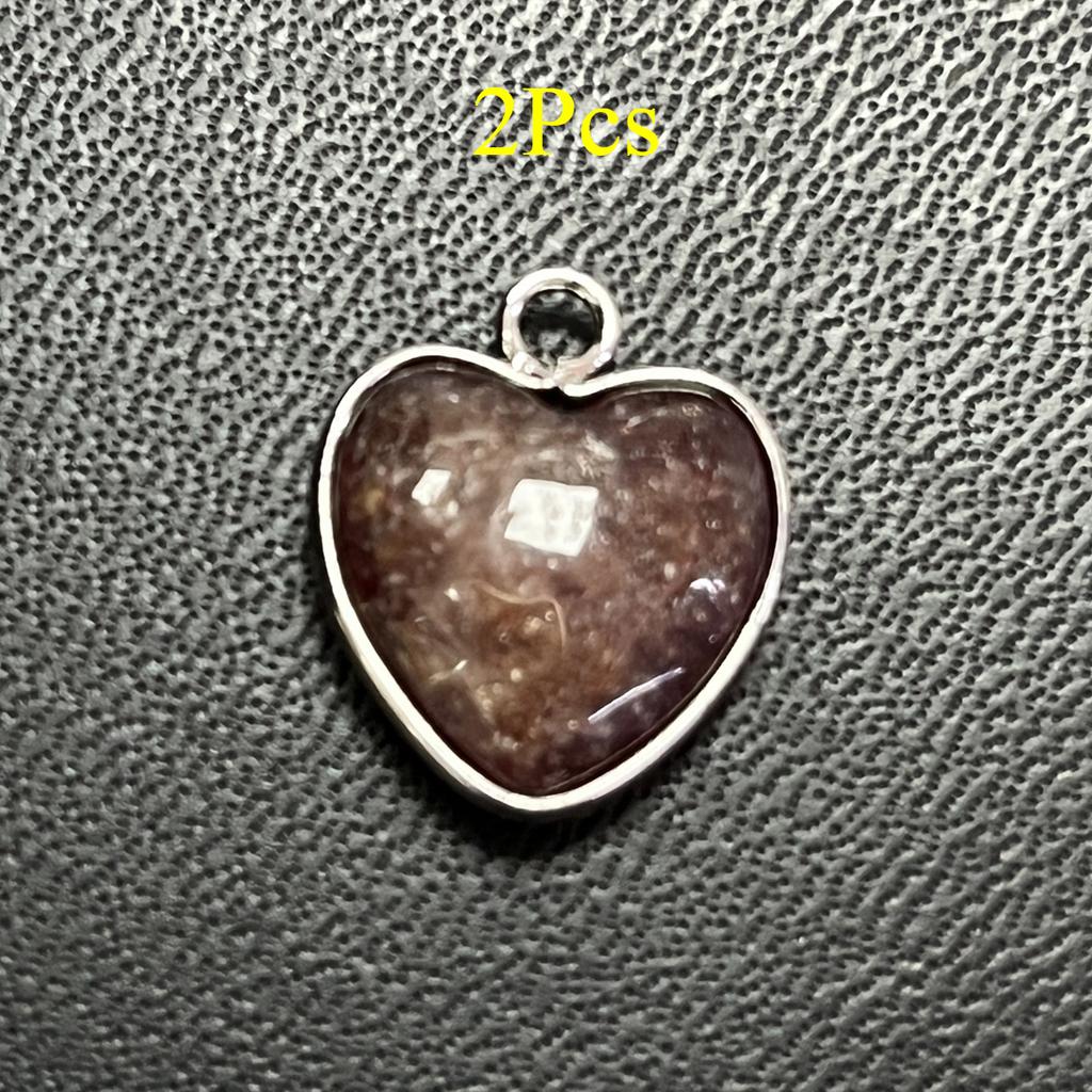 2 Stück, Energie Naturstein Anhänger mit silberfarbenem Rand, Spirituelle Heilung Kristall Herz Edelstein Charms für Schmuckherstellung DIY Basteln 15mm