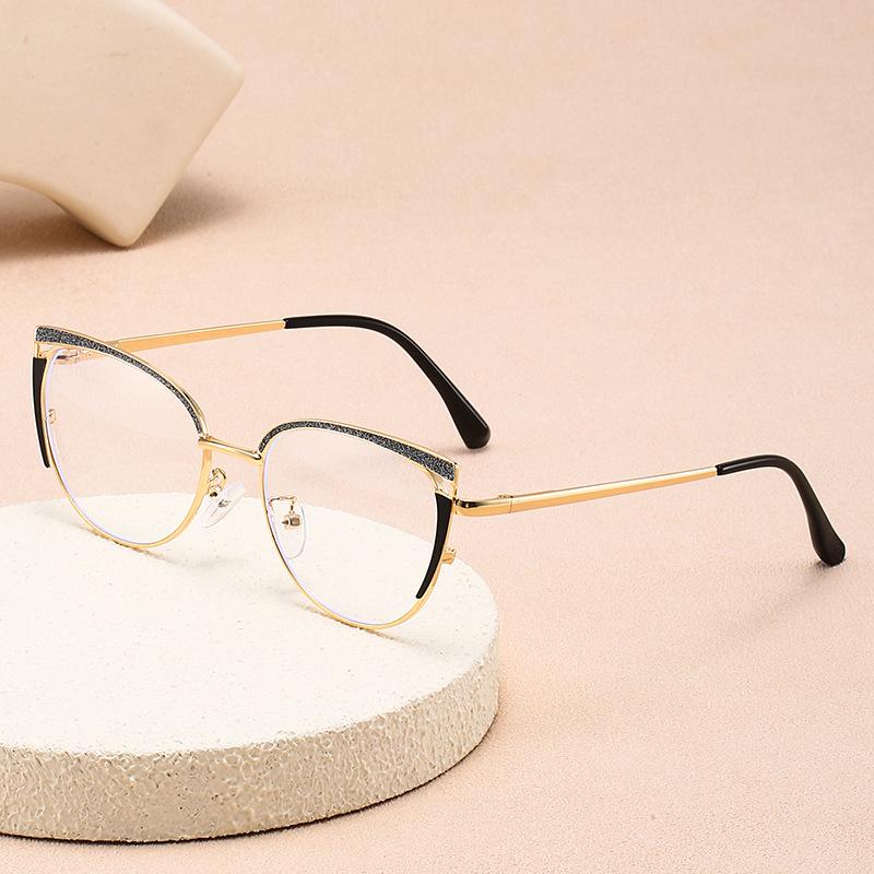 Fashion metal anti-blue light eyeglasses frame female cat eye metal open ball glasses without prescription computer goggles