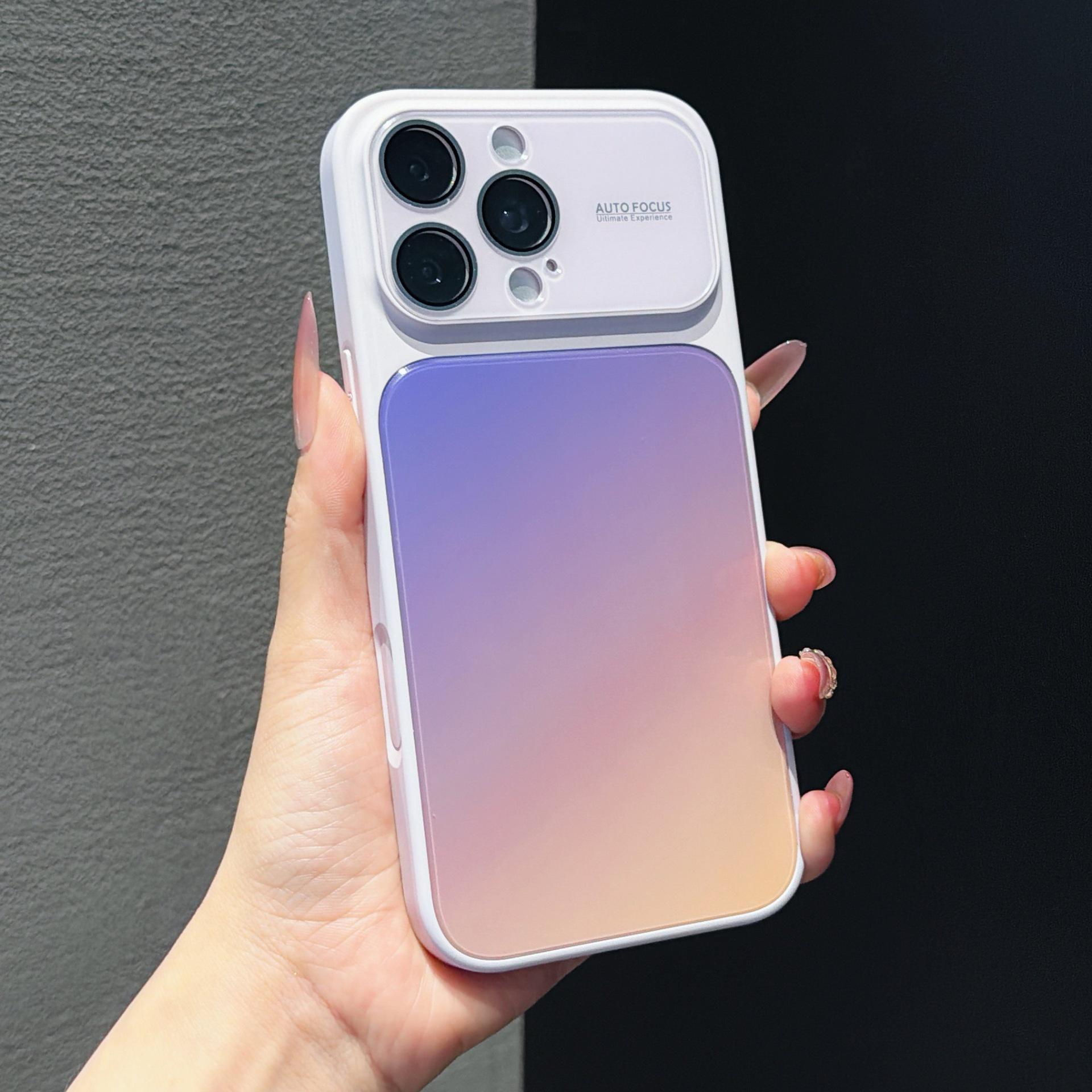 

Gradient Color Block iPhone 17 Case with Crystal Lens Window - Trendy Protective Cover iPhone 13 Pro Max