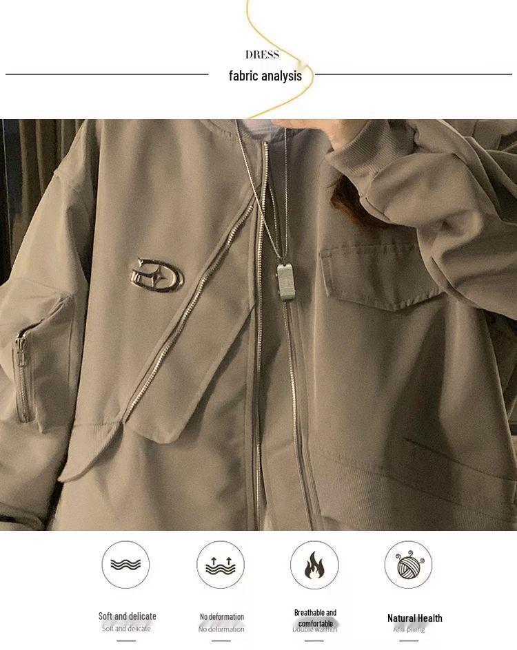 Women's American High-Street Style Loose Irregular Flight Jacket for Spring and Autumn