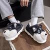 Men's Cozy Cotton Slippers - Thick Sole, Closed Heel, Cute Husky Design, Winter/Autumn Indoor & Outdoor Wear.