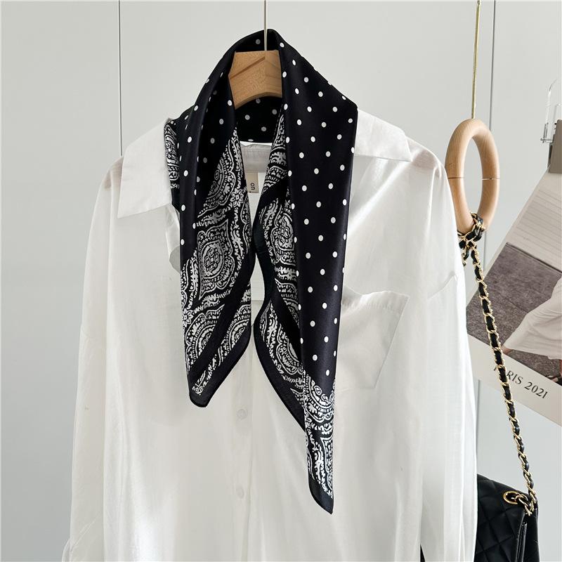 Classic French Black Polka Dot Polka Dot 100% Mulberry Silk Shawl Scarfs For Women Versatile 65CM Square Scarf Thin Shawl Scarf