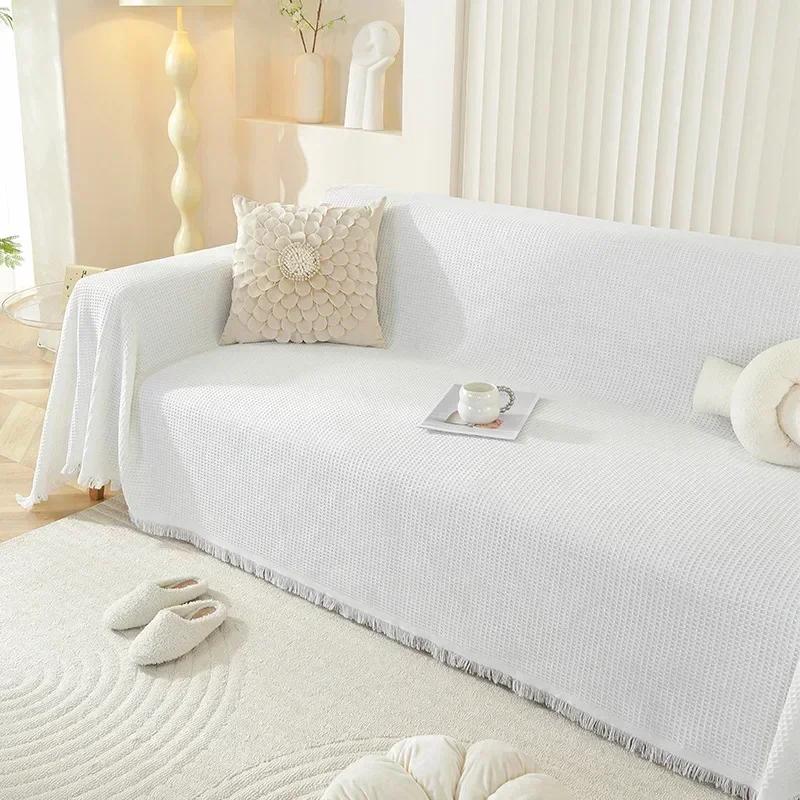 Nordic Sandhair Towel Universal Cotton Camping Sofa Blanket Four Seasons Universal Cream Color Non-Slip Full Cover Sofa Cover