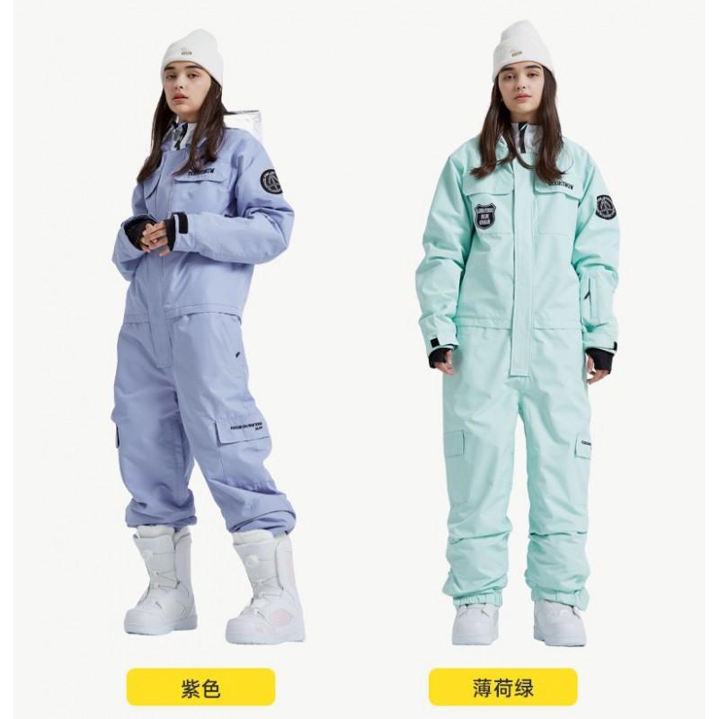 24pcs One-Piece Ski Suit Set Solid Color Unisex Outdoor Snowboard Windproof Waterproof Warm Thick Gear