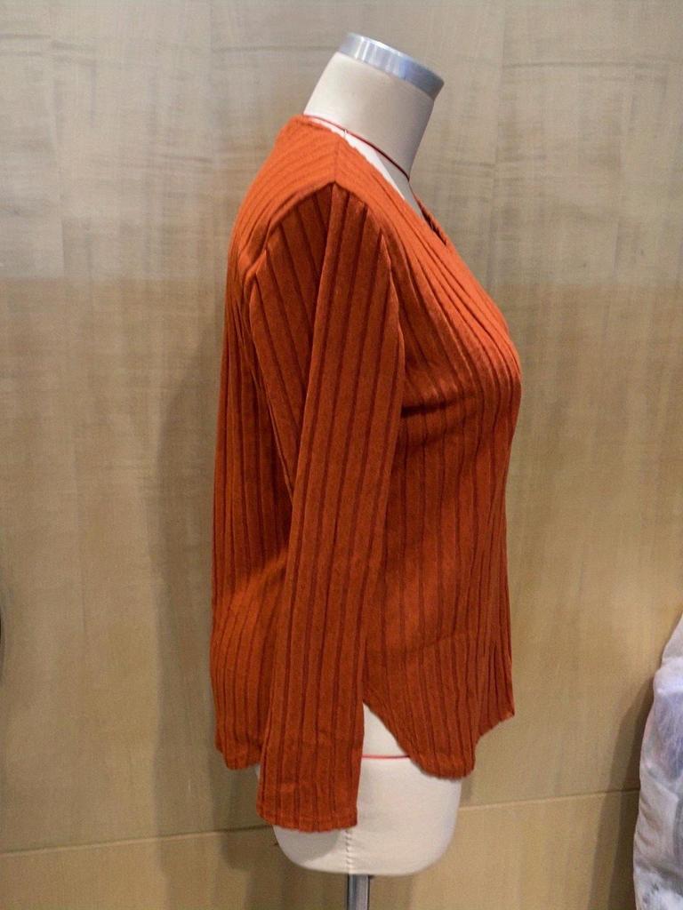 2025 Autumn/Winter Plus Size Women's V-Neck Long Sleeve Ribbed Loose Top