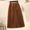 Plus Size Women Skirts Female Autumn Elastic Basic Corduroy High Slit Oversize Fashion Japanese Dress