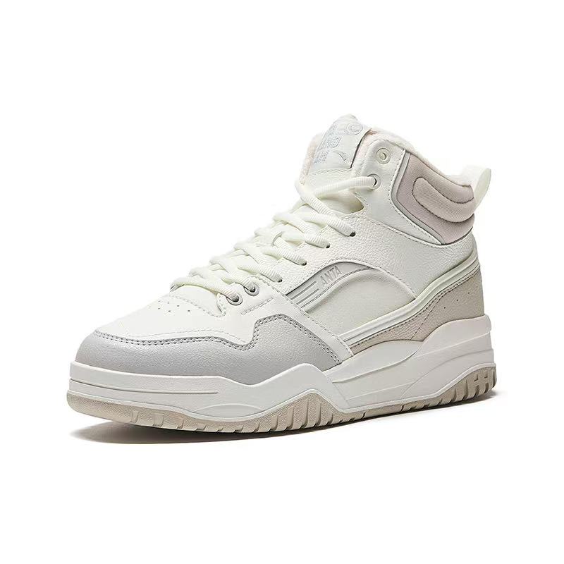 Anta Full-Featured Fleece Commuter Versatile Comfortable Simple Trendy Warm Wear-Resistant High-Top Skate Shoes Women Sneakers White Gray 122548973-2