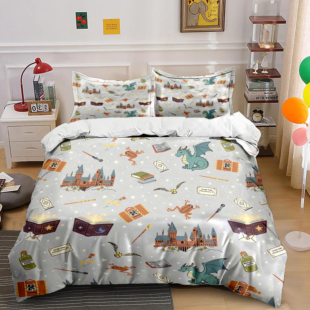 3PC Magical items and castle pattern Bedding Set 1 Duvet Cover 2 Pillowcases for Adult and Children Luxury Gift Full Size