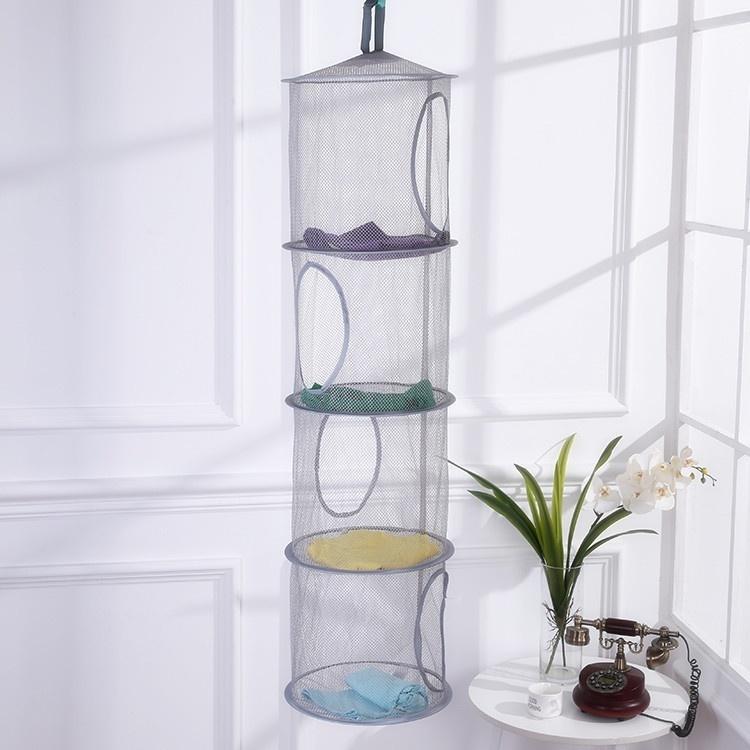 1Pcs Four-layer Collapsible Hanging Basket Breathable Mesh Toy Storage Basket Storage Cage Drying Ba