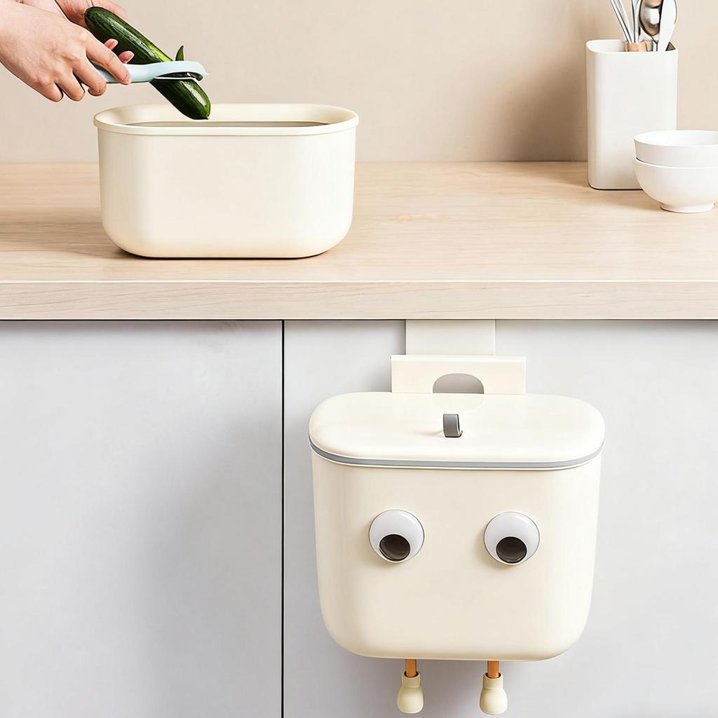 Kitchen Trash Can Trash Bin With Lid Cute Waste Basket With Eyes And Legs Decoration For Wall Under Sink Bedroom RV Bathroom