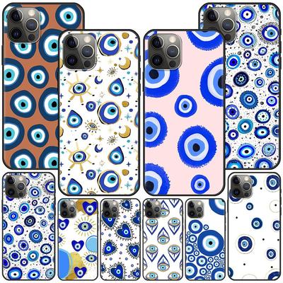 Funda de silicona negra con diseño de ojo azul para iPhone 14, 11, 13, 12 Pro Max, XR, 7, 8 + SE 2020, XS, 6, 6S Plus, 5, 5S