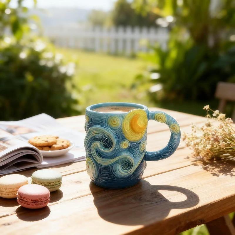 Van Gogh Artistic Inspiration Starry Sky Mug, Home Desktop Decoration Item, Handcrafted Coffee Cup