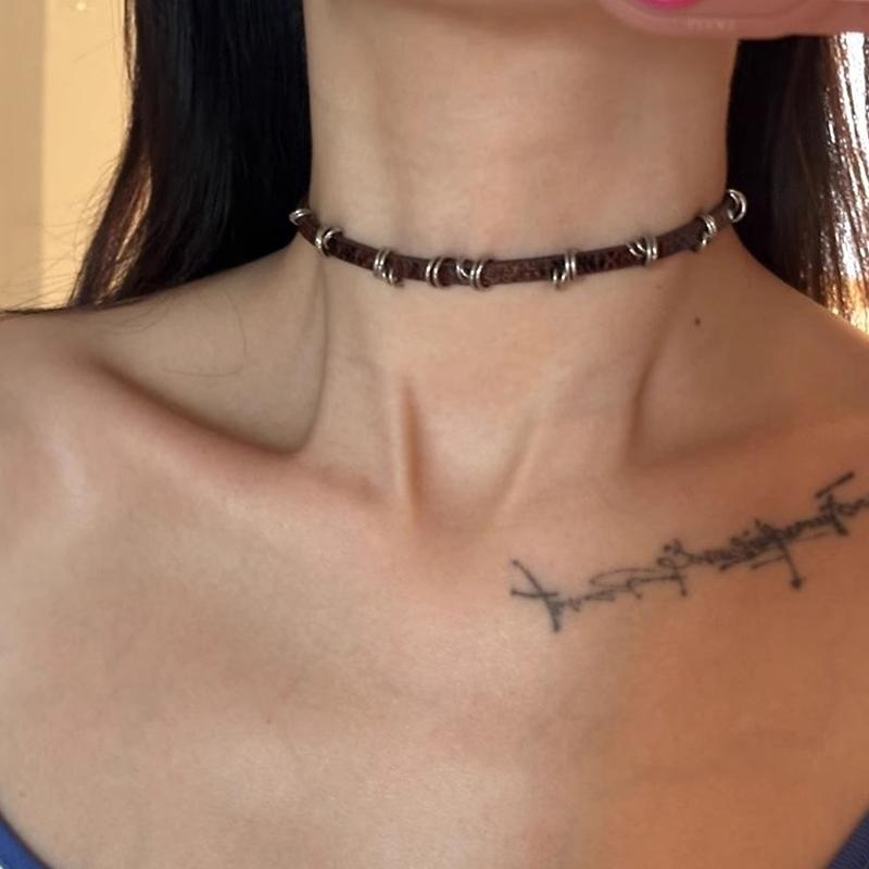  Girl Style Wine Red Leather Cross Choker Collarbone Chain Whitening Necklace